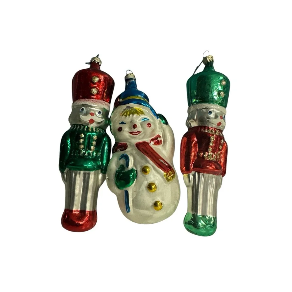 Lot of 3 Blown Glass Tree Ornaments Vtg‎ Christmas Nutcrackers and Snowman